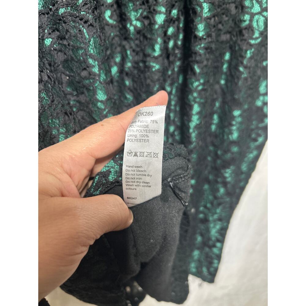 Joe Browns Shift Dress US 20 Black Green Lace Short Sleeve Knee Length Lined - Picture 10 of 11